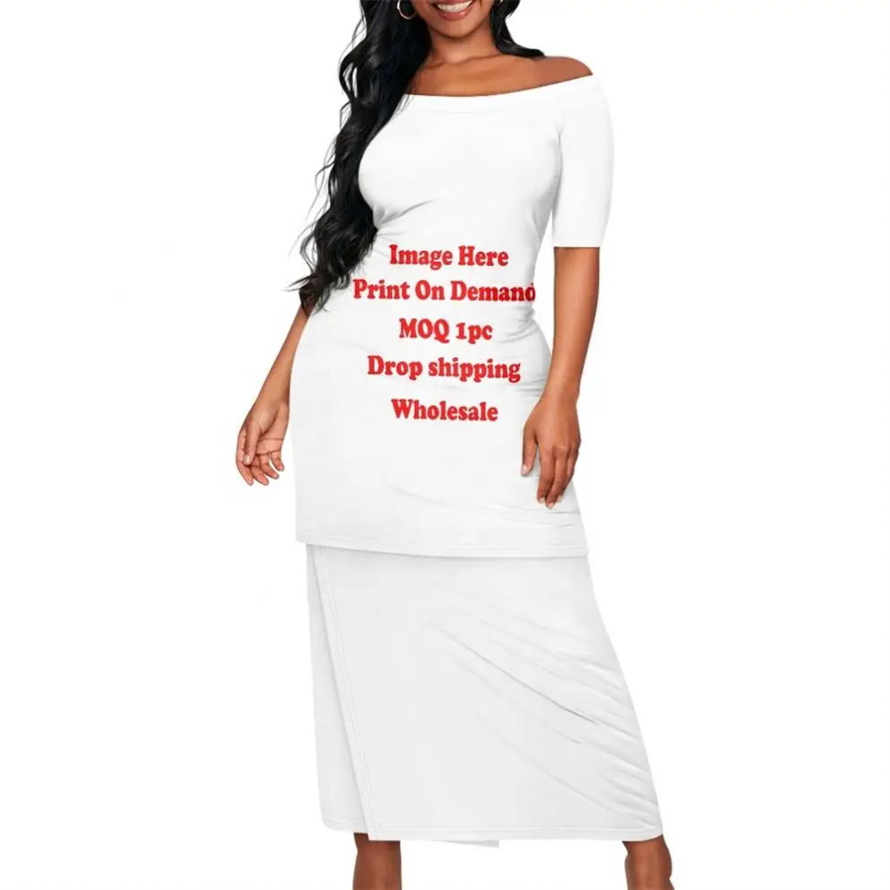Hawaiian 2 Piece set Latest Island Style Dress Polynesian Tribal Clothing Samoa Puletasi Tapa Print Custom Dress For Women