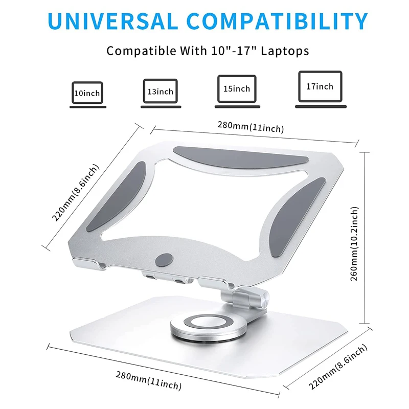 11~17 inch portable alloy foldable notebook mount holder 360 degree rotating adjustable rotatable aluminum laptop stand