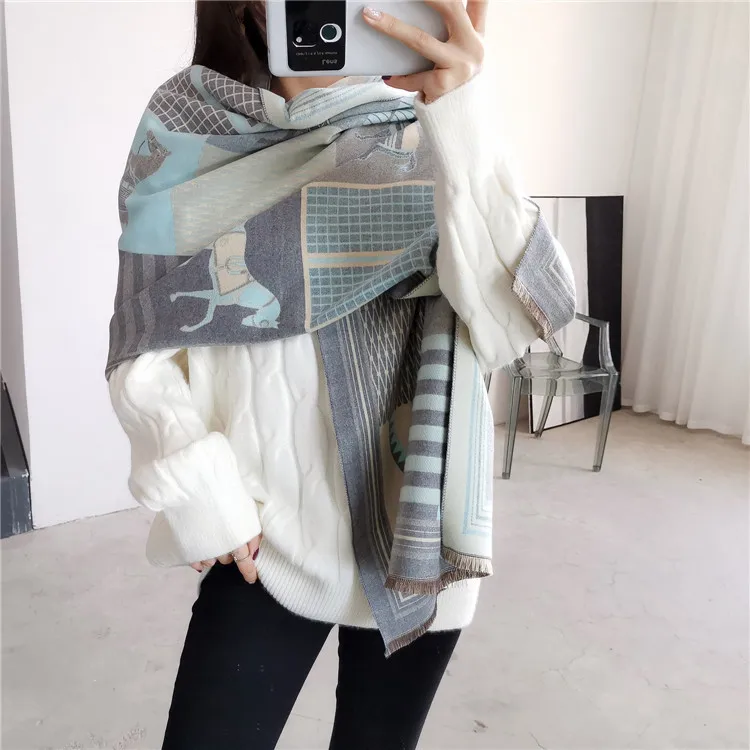 2024 Wholesale Wool Thick Shawl Women Pashmina  Cashmere Scarves Designer Luxury Winter Brands for Women Adult 180*70 Cm