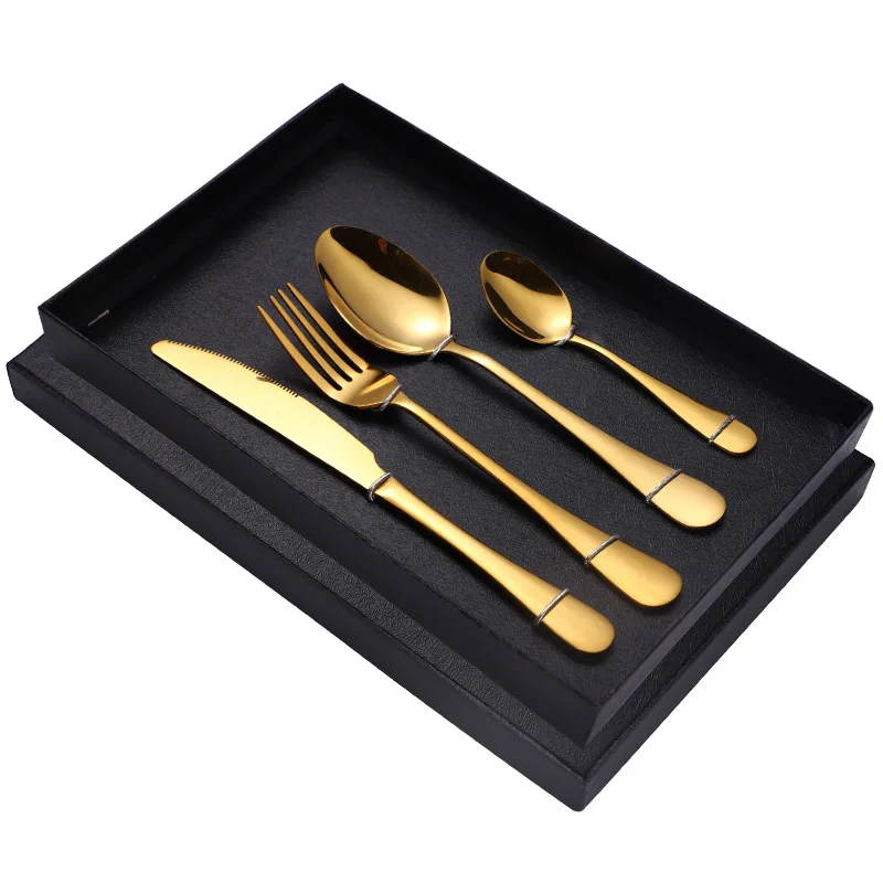
Color Sample Flatware Laser Stainless Steel Spoon Golden Modern Silverware Gold Cutlery Set With box For Wedding 