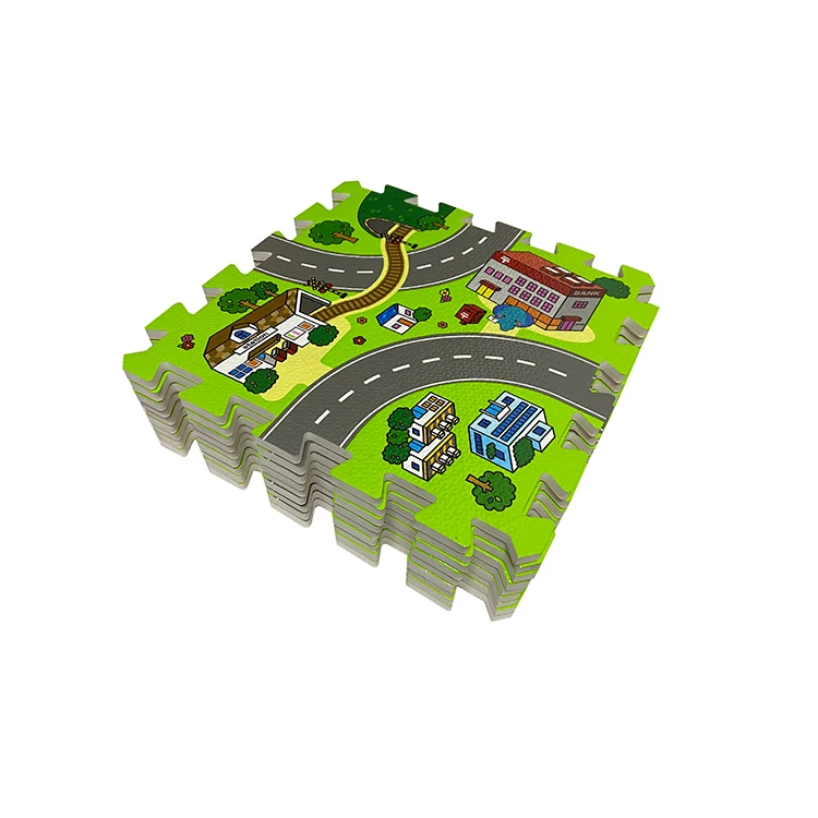 Play Mat Road Toy Foam Playmat Interlocking Floor Puzzle Road Playroom Mat Interactive Play Set (9 Piece Set Zoo)