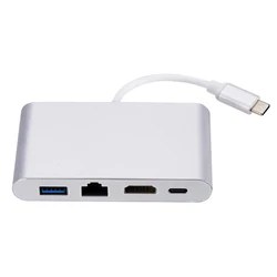 USB 3.1 Type C 100Mbps Lan Ethernet USB3.0 HDMI-Compatible USBC PD Charging 4 in 1 Extender Adapter Hub for Macbook Air Pro