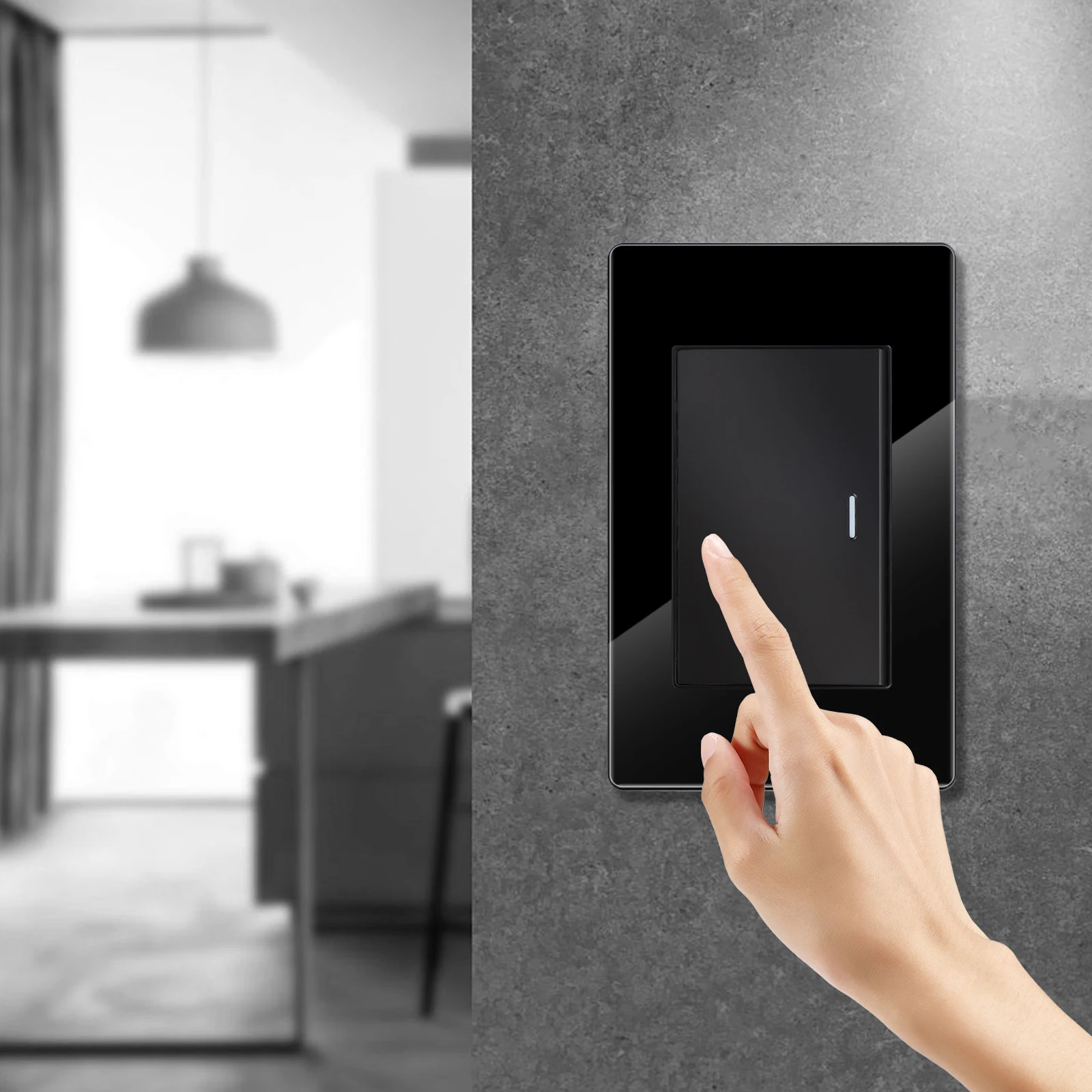 Bingoelec Black Glass Panel 1gang 1way US Standard 250v Indicator Light Electric Push wall switch