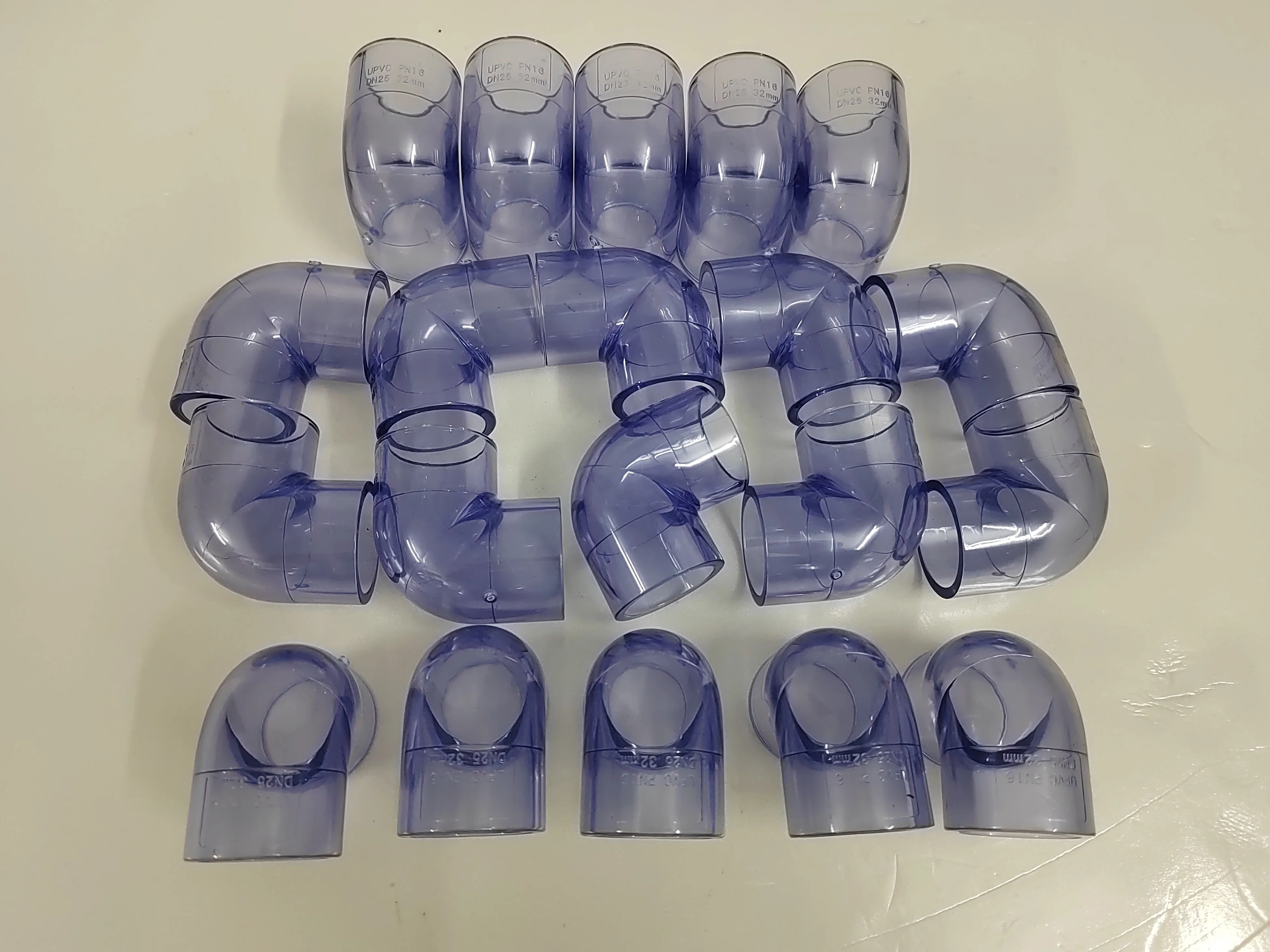 Transparent UPVC elbow de20-de225 for aquarium viewing