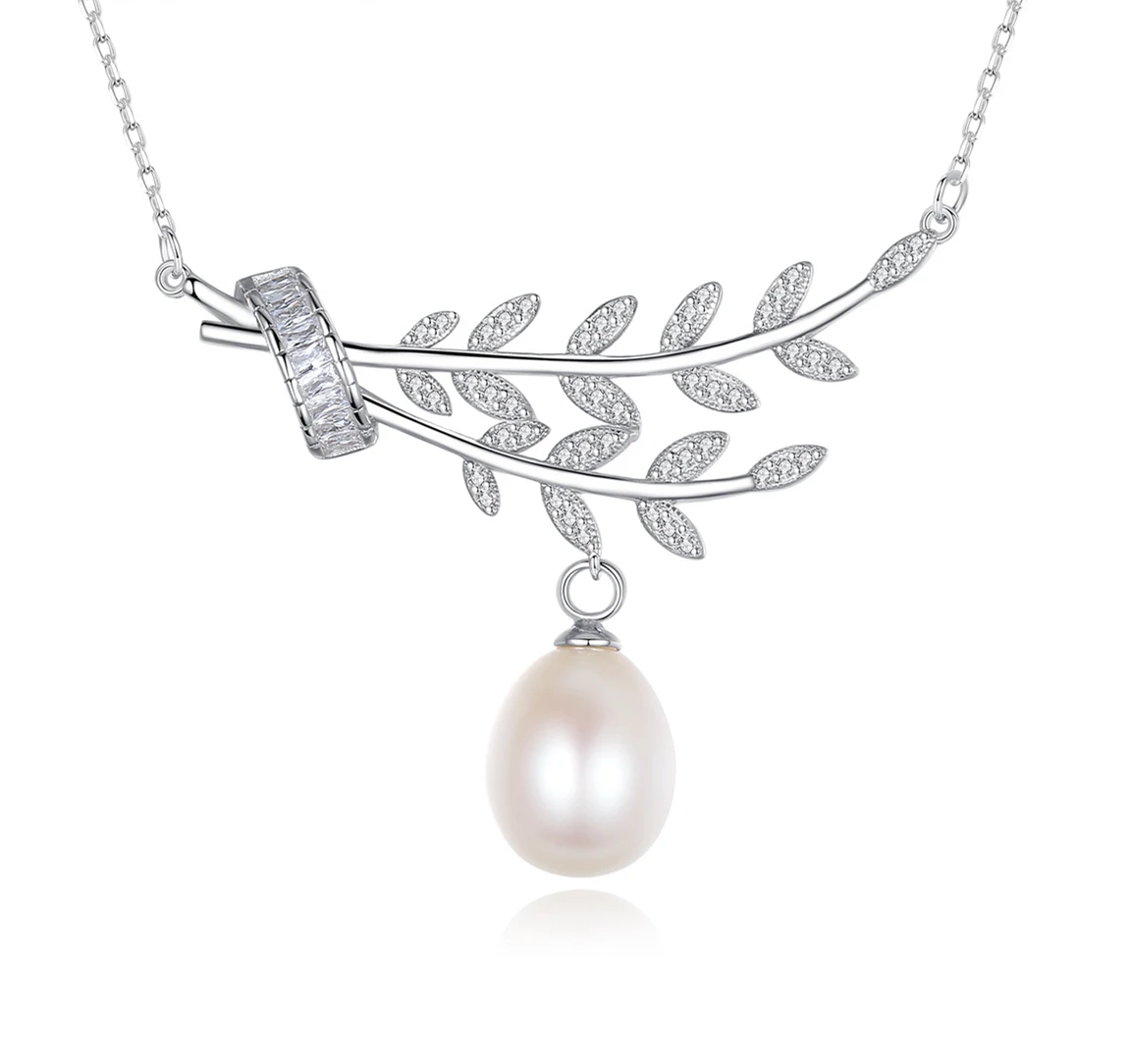 Daidan Pearl Necklace 925 Sterling Silver Luxury Leaf Pendant Black Pearl Fresh Water Pearl Necklace