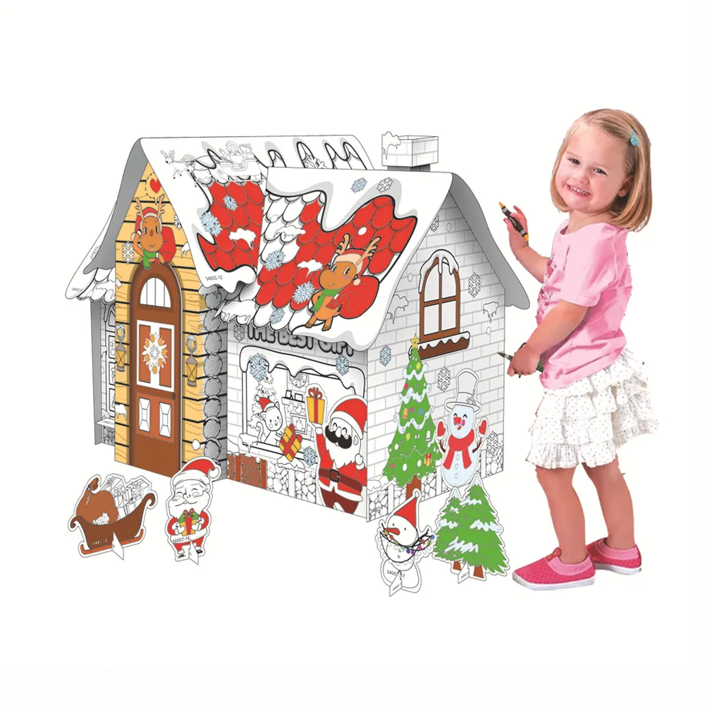 High Quality Paper Printing Children Playhouse DIY Draw Graffiti Handmade House