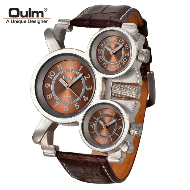 Oulm 1167 Military Quartz Watch Unique 3 Small Dials Leather Strap Male Wristwatch Relojes Hombre