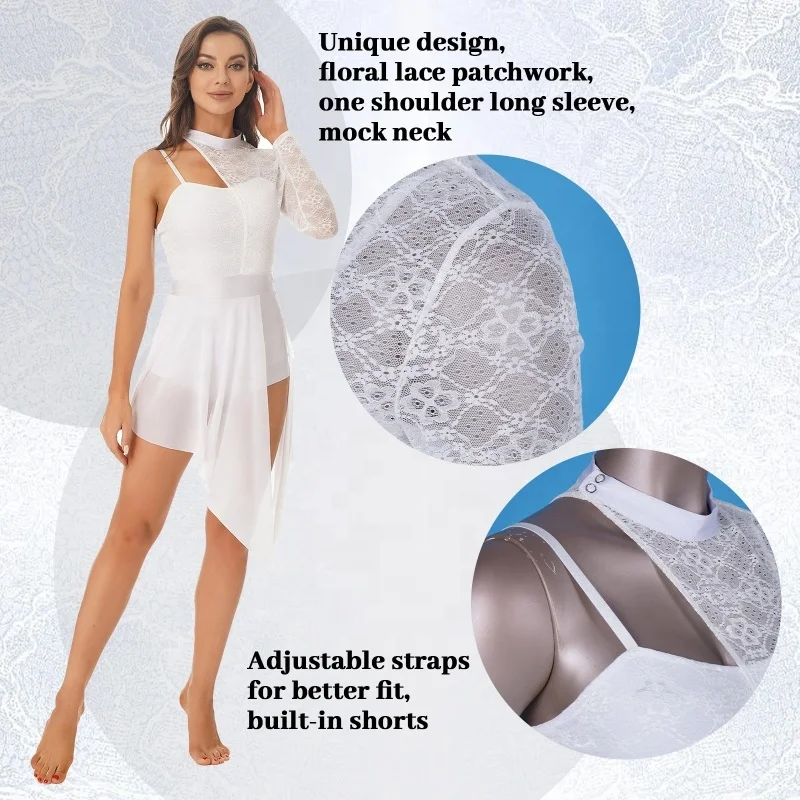 Costume Dance Womens Fashion Lace Patchwork One Shoulder Leotard Dress Ballroom Dance Latin Dress For Women