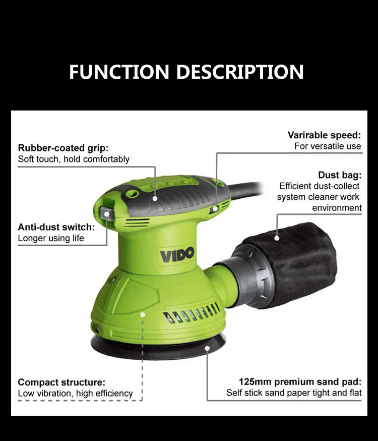 VIDO 320w electric mini belt hardwood floor rotary spindle wood random variable speed finisher orbital hard wood flooring sander