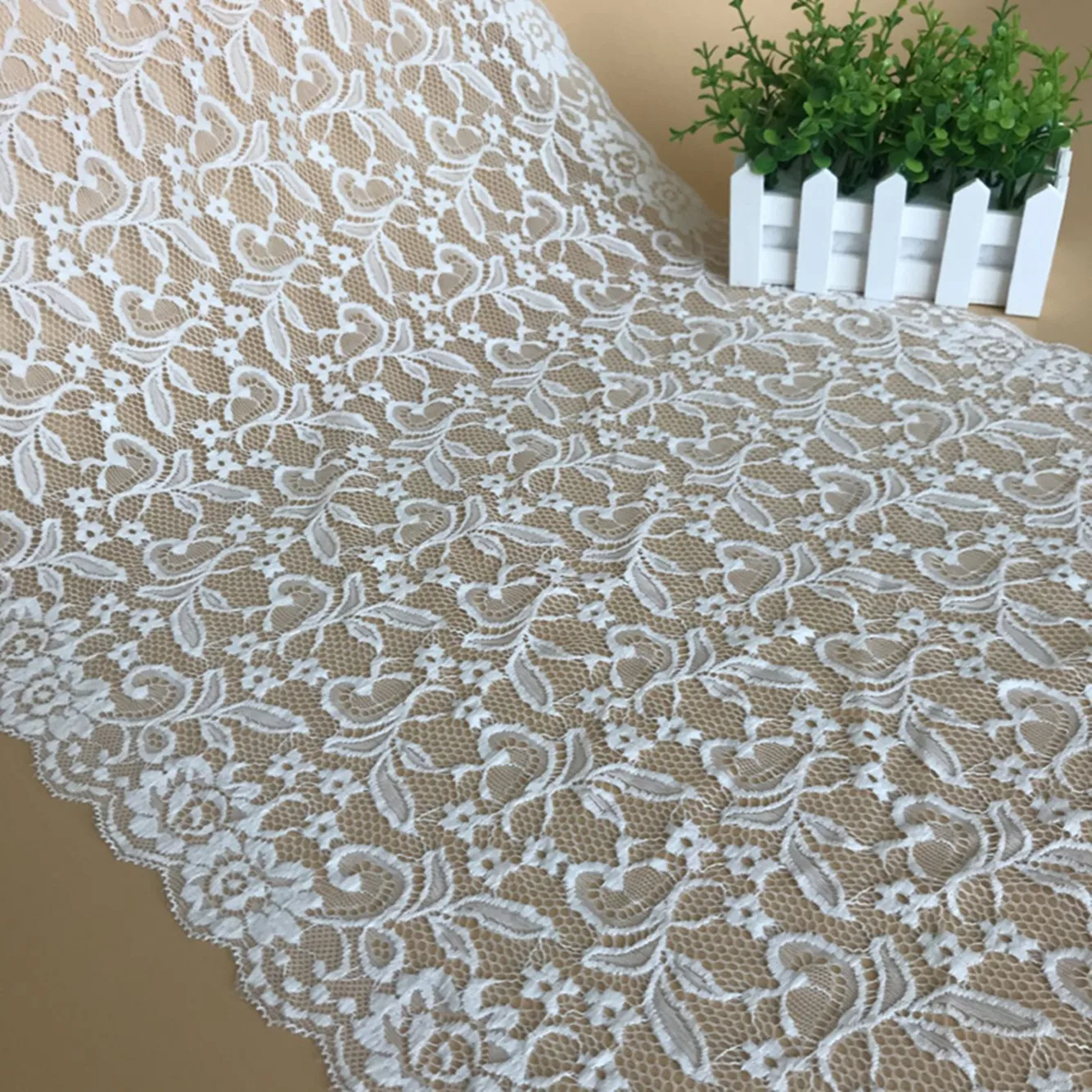 manufacturers supply 45cm wide warp knitted white lace  underwear clothing accessories DIY wedding dress stretch lace