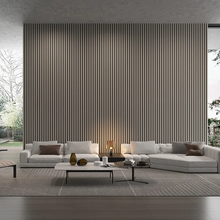 ECOUPP Modern Office Furniture Poly-fiber Wooden Ceiling Slat Acoustic Decorative Wall Panels