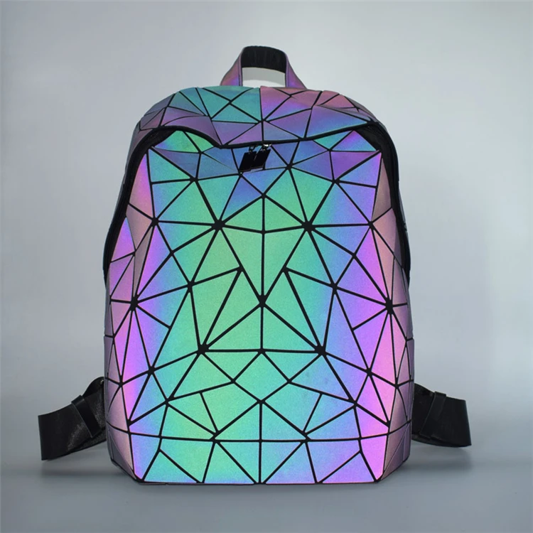 mini checkered lattice college luminous geometric leather backpack for girl 2023