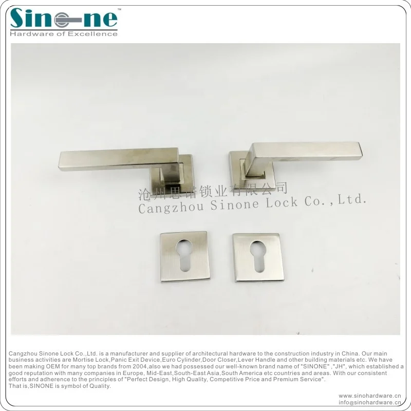 Door Lever Handle on Square Rose Stainless Steel 304/ For Internal External Door Mortise Lock/ EN1906 door handle