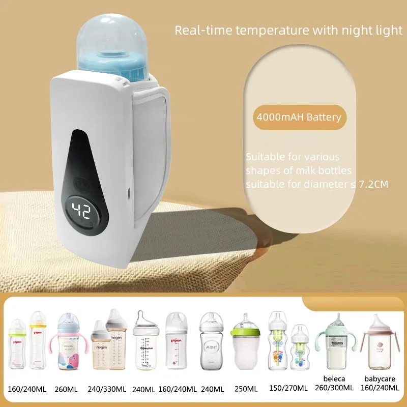 Portable Baby Milk Warmer LED Display Waterproof Intelligent Temperature Adjust Waterless Warmer Outdoor Travel Feeding Products