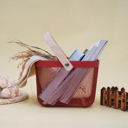 Kitchen Bathroom Pantry Cabinets Home Decor Mesh Steel Storage Organizer Basket Bin with Wood Handle