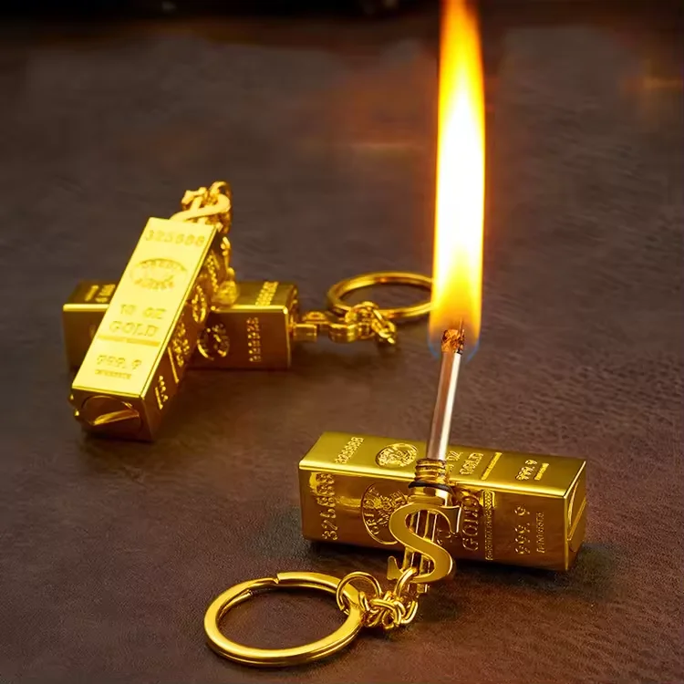 Creative Vintage Gold Bar Shaped Keychain Lighter Portable and Refillable for Cigarette Use in Kitchen