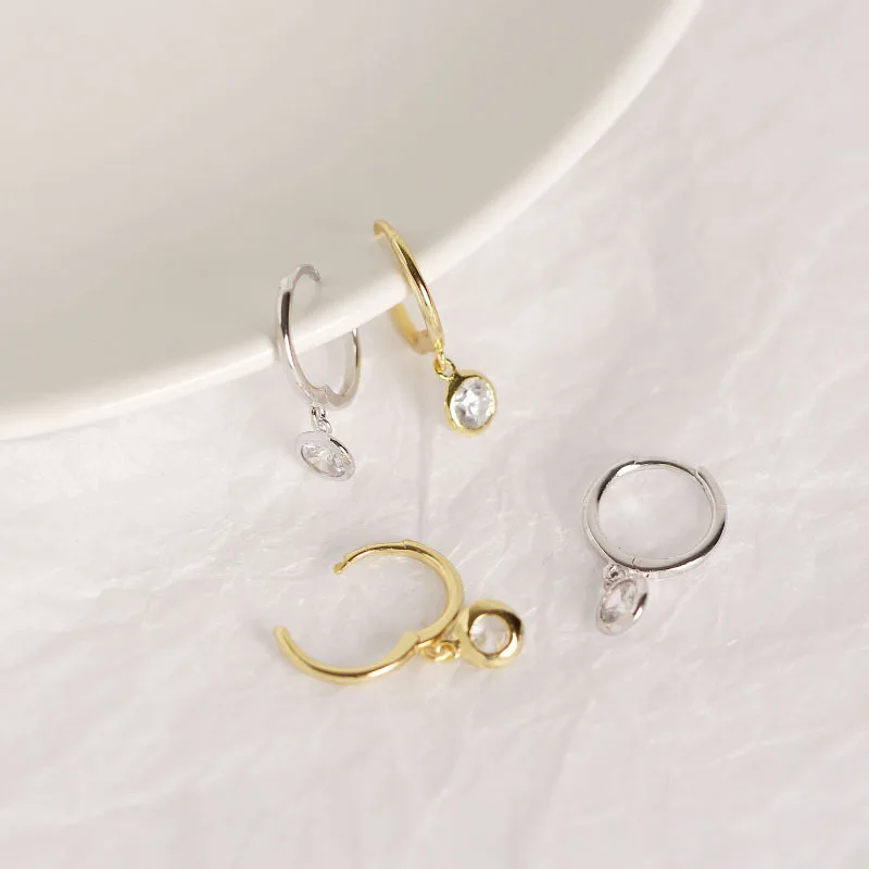 Rainbowking INS jewelry women huggies earrings Cute Girls Gold diamond 925 sterling silver hoop earrings