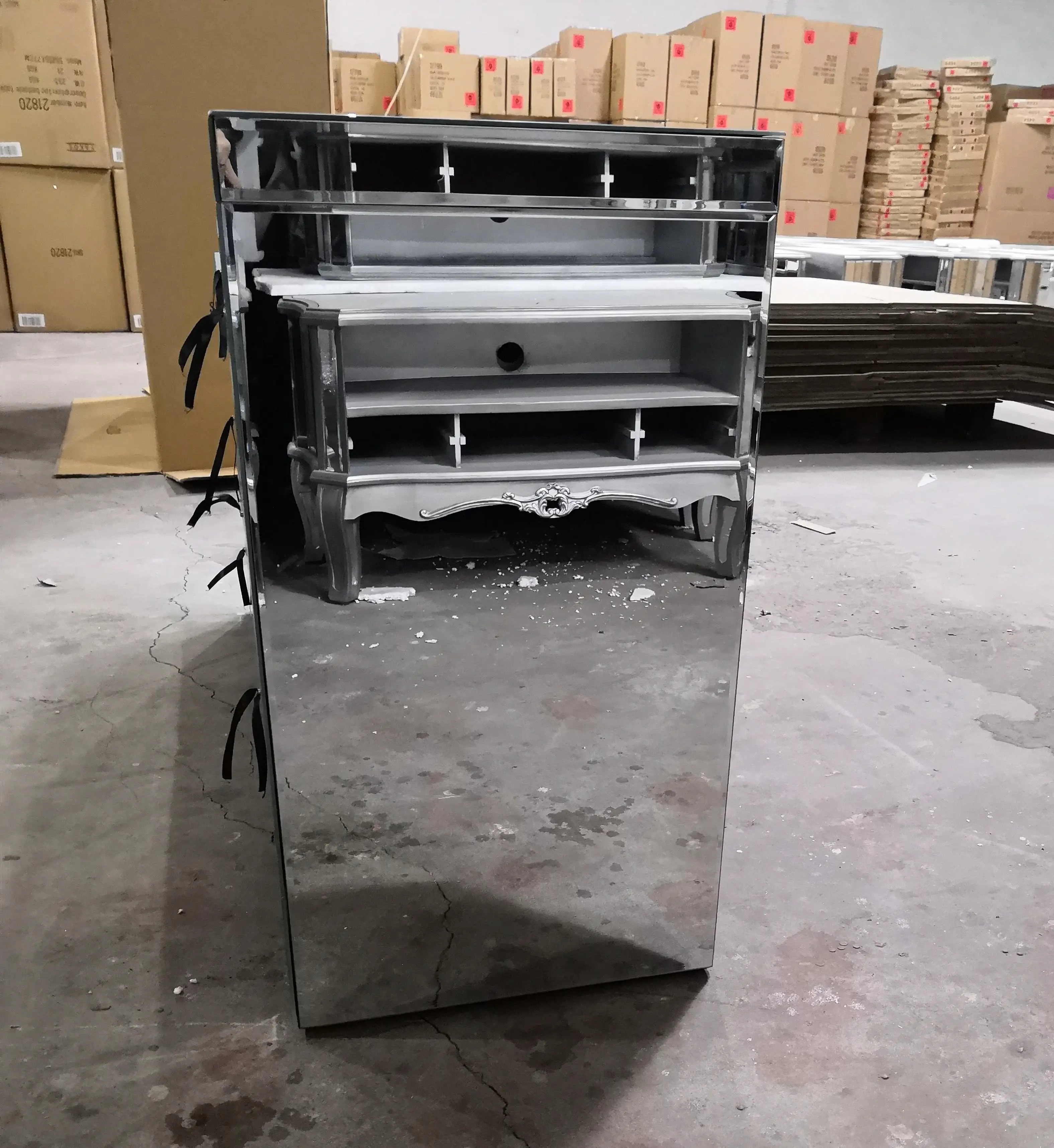 OAK Large Storage Capacity Mirror 6 Chest of Drawers Mirrored Silver Hallway Cabinet Glass Cabinet Bedroom Home Furniture