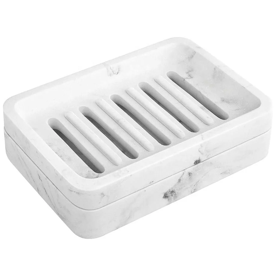 Custom Resin Soap Holder Detachable Slotted Kitchen Bathroom Countertop Double Layer Draining Soap Tray White Resin Soap Dish