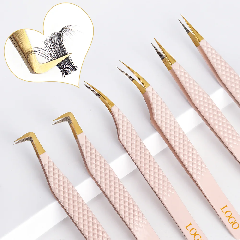 Fiber Grip Lash Extension Tweezers Matte Black Gold Fiber Tip Tweezer Lash Applicator Diamond Tip Tweezers For Lash Extension