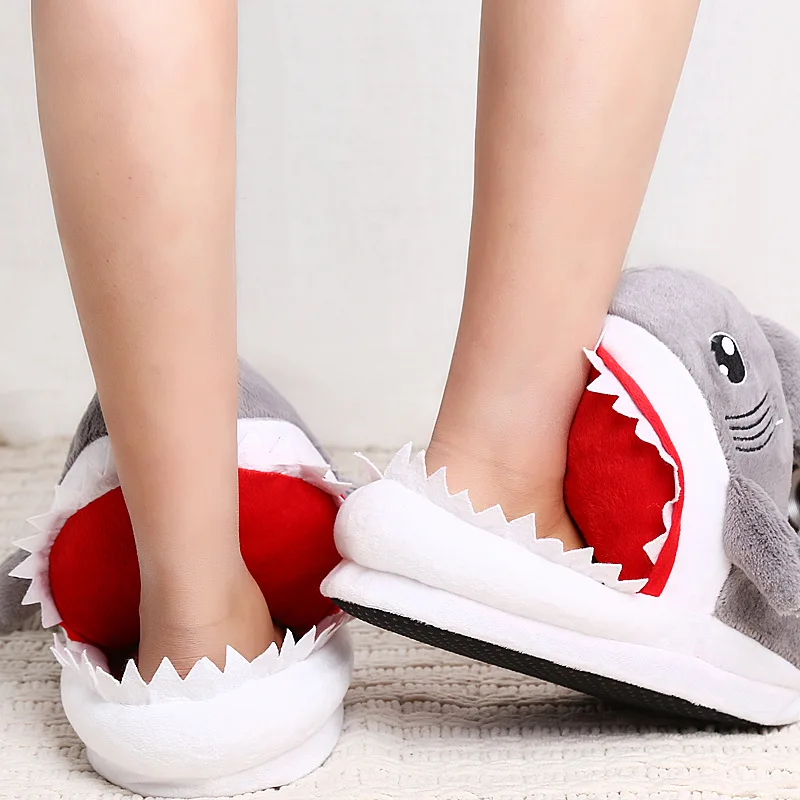 Y-Z Winter cartoon animal soft warm fuzzy shark shoes funny fluffy house indoor floor slippers