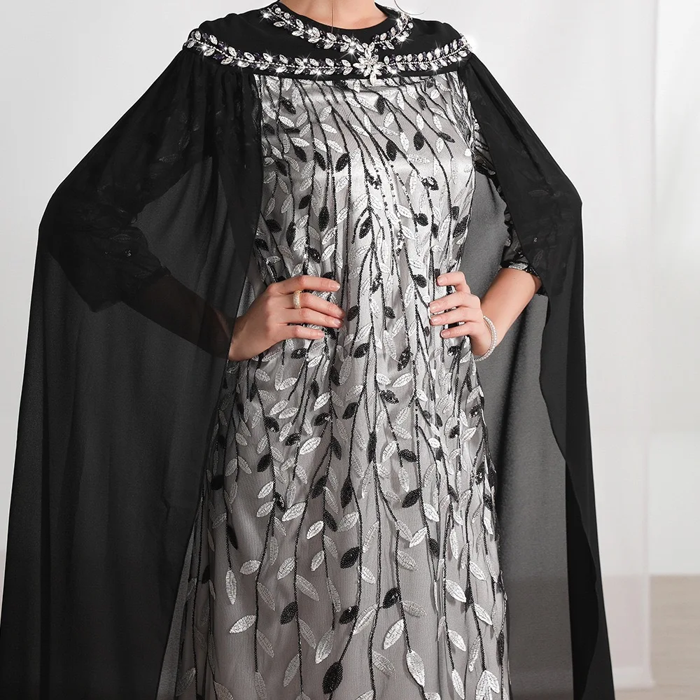J&H 2022 high quality beaded embroidery design modern style dubai abaya muslim dress luxurious islamic clothing party dress