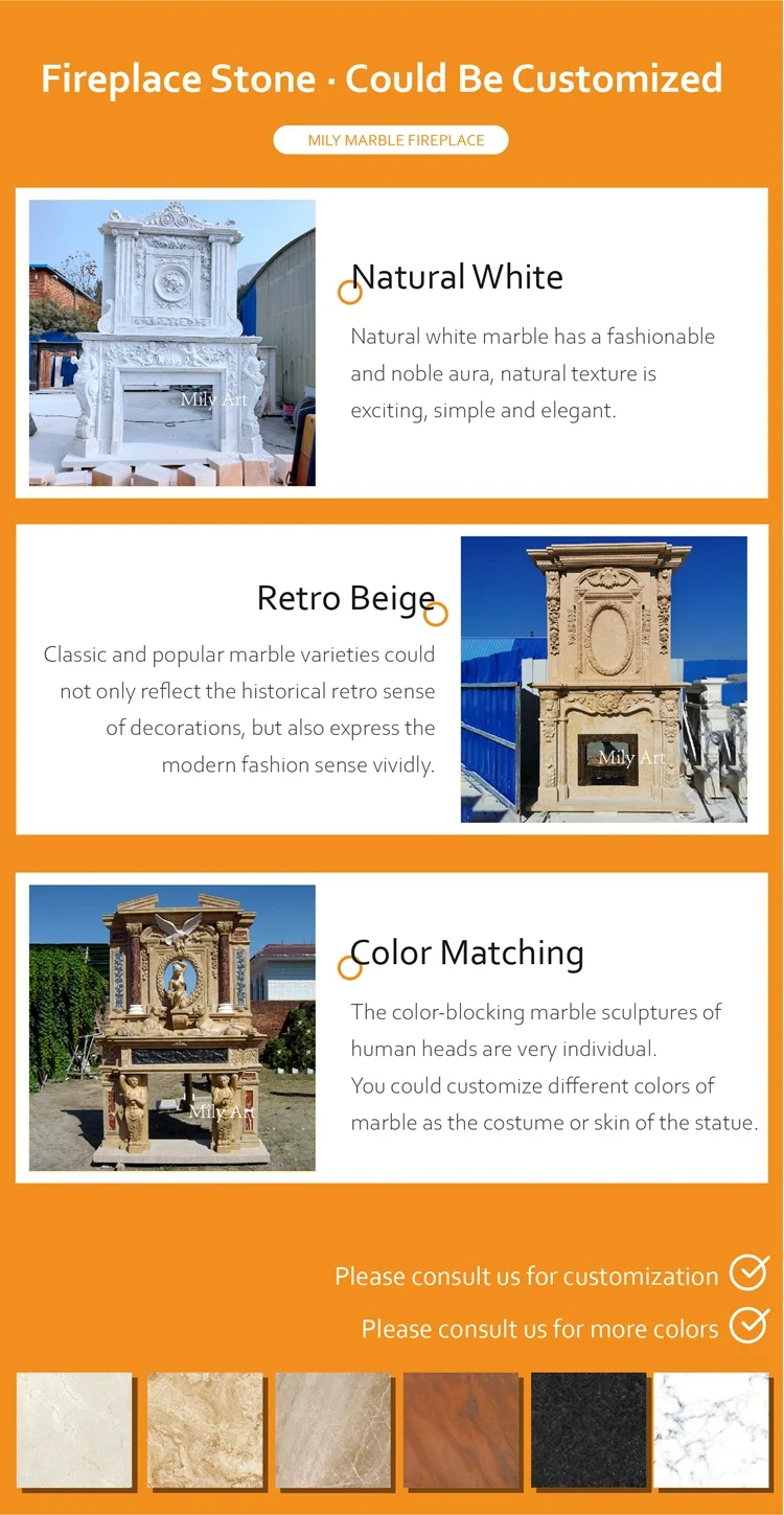 Modern Indoor Decorative Hand Carved Luxury Natural Stone Double Marble Statue Fireplace Mantel Frame Surround For Villa Estate