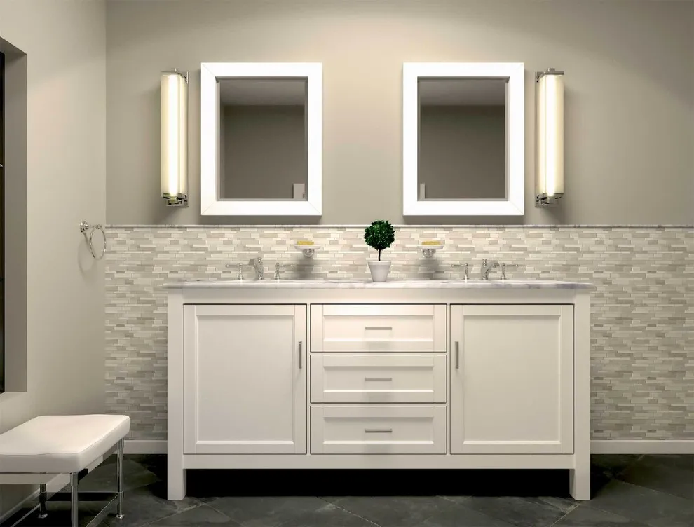 Luxury Australia Standard Calacatta Marble Double Sink Bathroom Cabinets