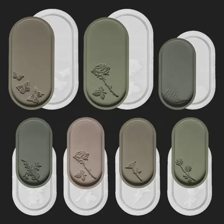Tray Silicone Resin Mold Oval Flower Butterfly Shaped Epoxy Silicone Casting Plaster Mold Concrete Clay Tray for Cup