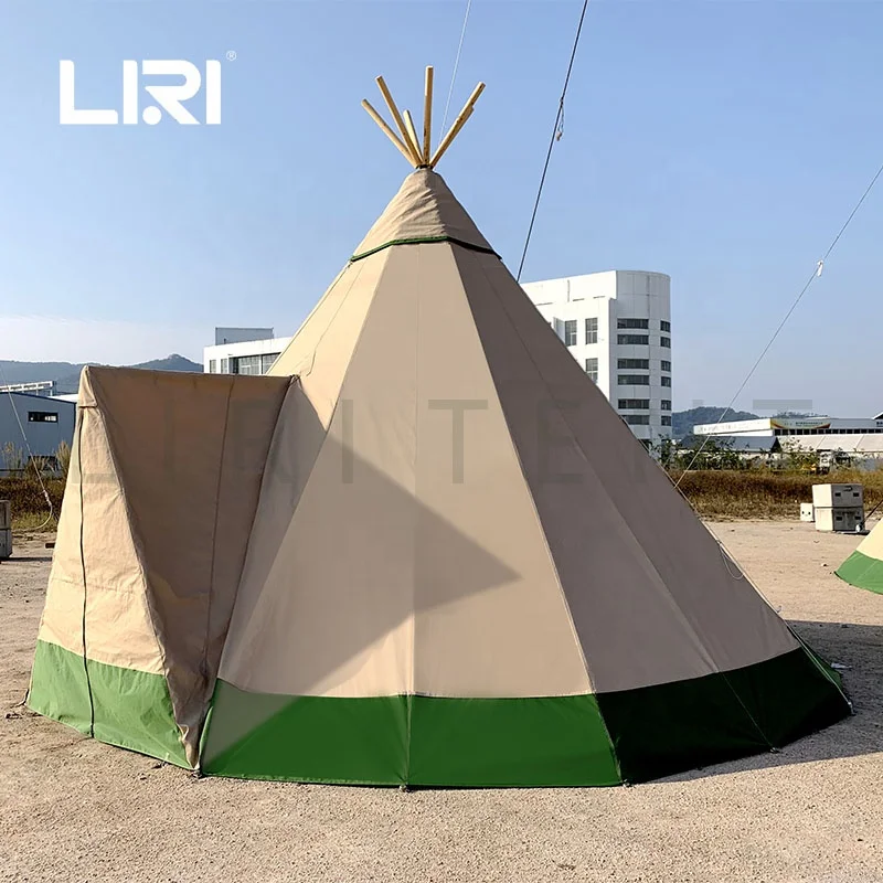 Waterproof Wood Frame Teepee Tipi Tent Heavy Duty Canvas Tent 5m with Triangular Door