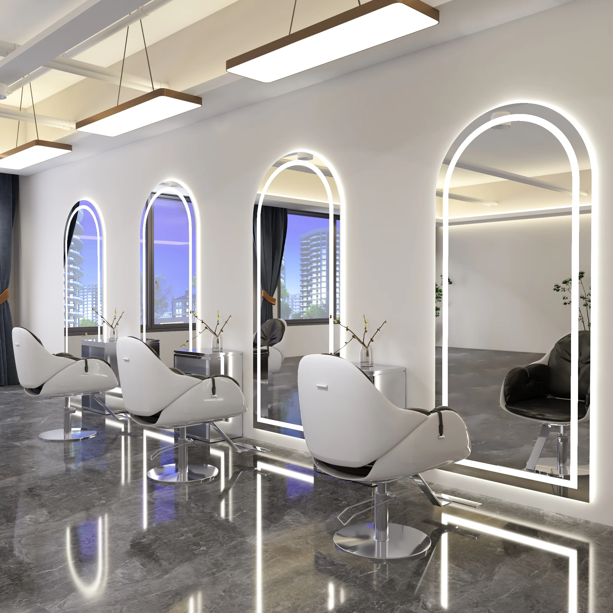 Modern Rectangle Edge Frameless Glass LED Wall Mirror Full Body Dressing Mirror for Salon Bathroom Use Smart Arch Framed mirror