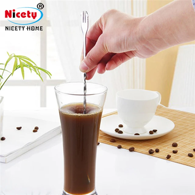 Барная ложка из нержавеющей стали с вилкой, длинная микшерная ложка, многофункциональная Коктейльная ложка