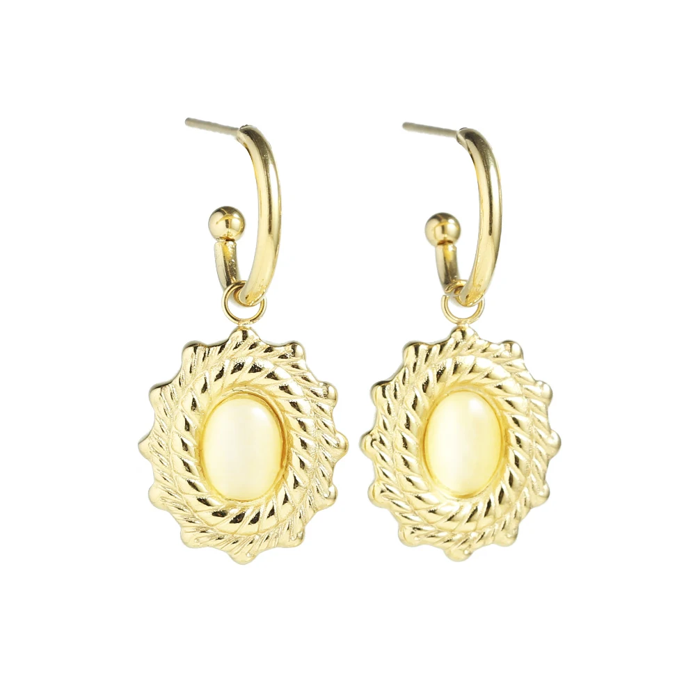 Light Color Stainless Steel Drop Stone Earrings for Women Designer Fashion Jewelry Wholesale 14K Gold Plated