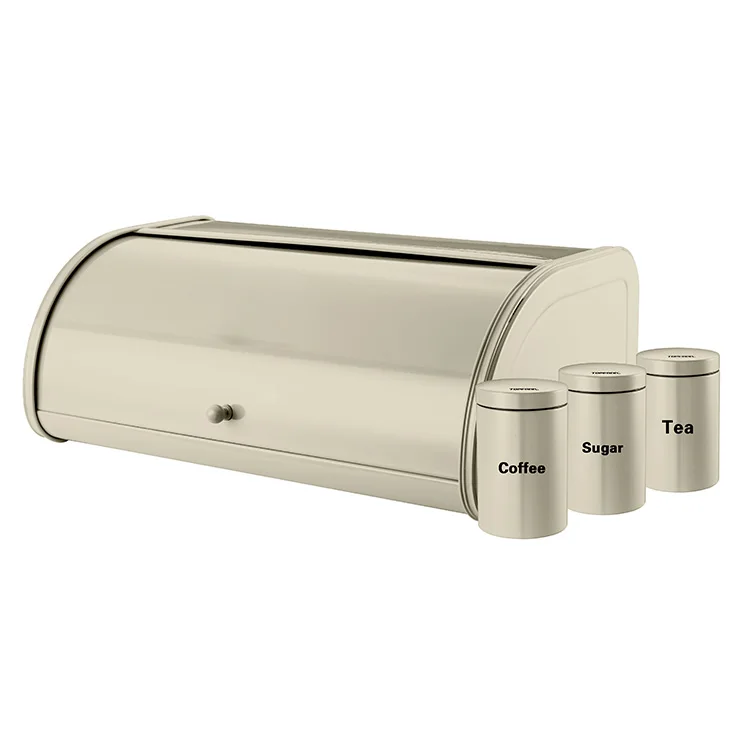 Large Bread Box and 3 Pieces Sugar Tea Coffee Containers Sets for Kitchen Table Storage