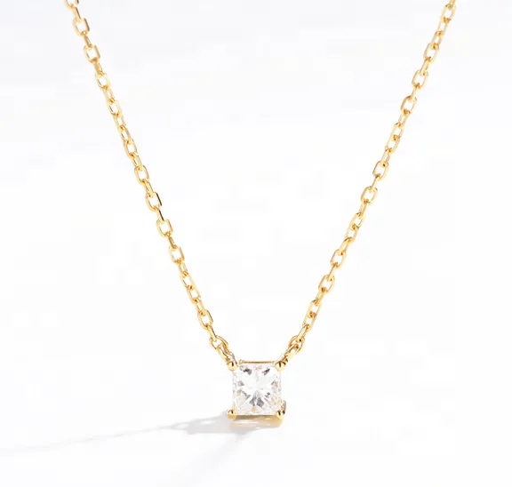 Customized make 14K/18k Yellow gold 3ct Princess cut  Necklace Moissanite Pendant