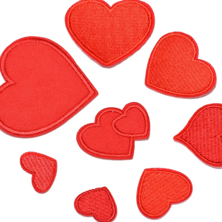 
Various style of red embroidered heart patches with iron on backing 