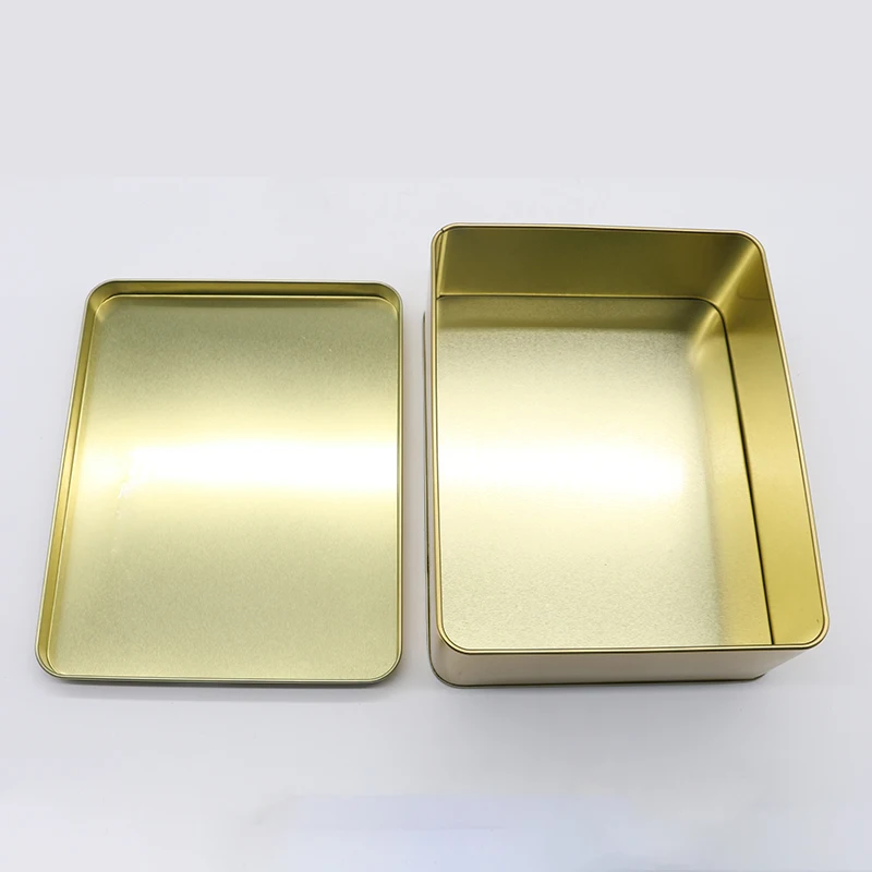 Tinplate box food grade gold oil coating tiramisu cake tin cookie box factory