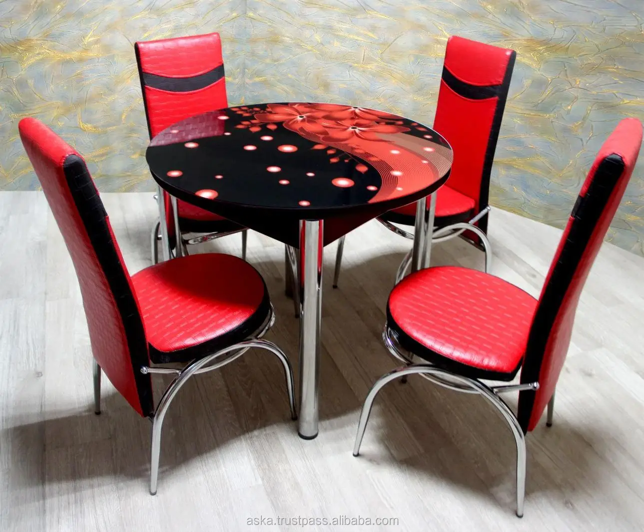 Round Glass Table + 4 Chairs Set multi color Turkish design