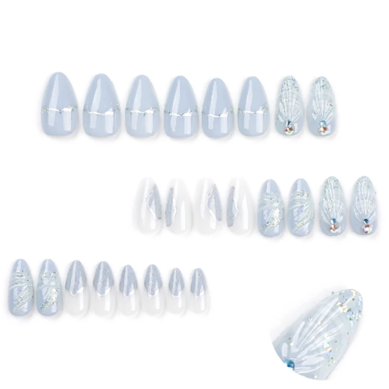 24 ps of high-quality almond shaped designer Luxury acrylic artificial nails French gel short wholesale nail press false nails