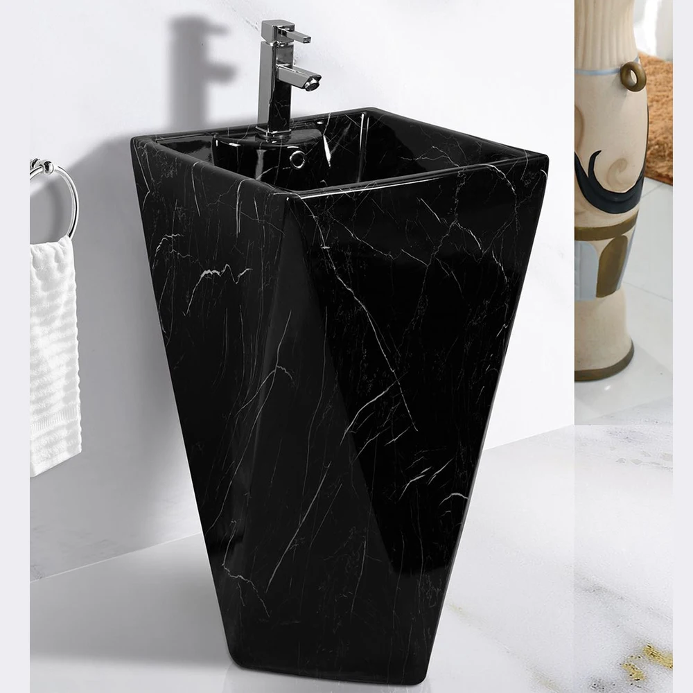 Высококачественные напольные цельные мраморные раковины для ванной керамическая раковина на подставке