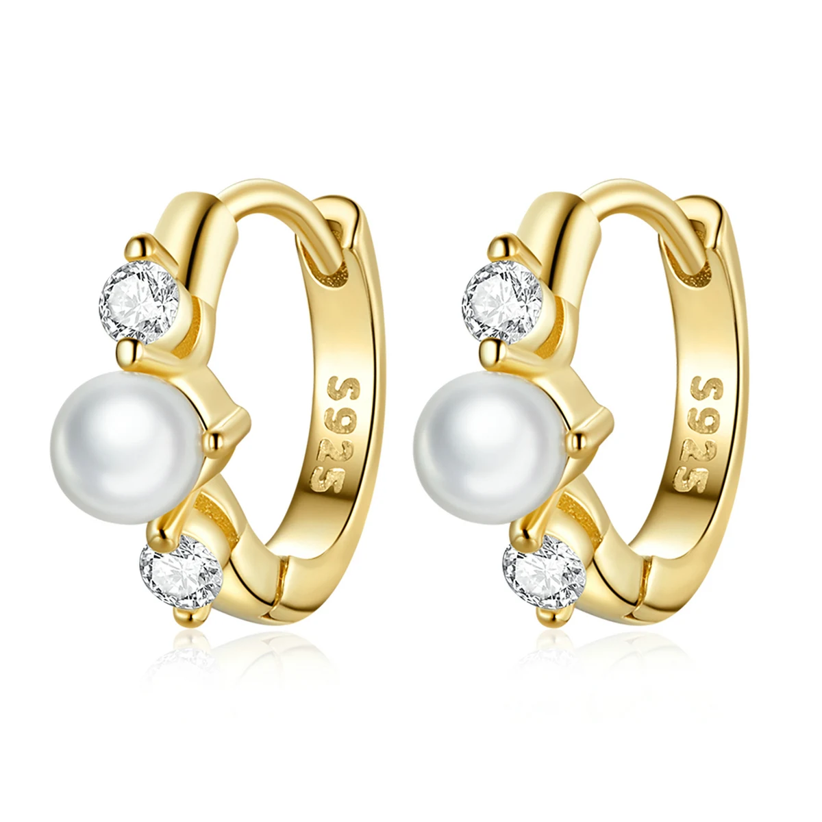 LEICARE Shell Pearl Earrings Gold Plated Hoop Earrings Inlaid CZ 925 Sterling Silver Jewelry Earrings for Women
