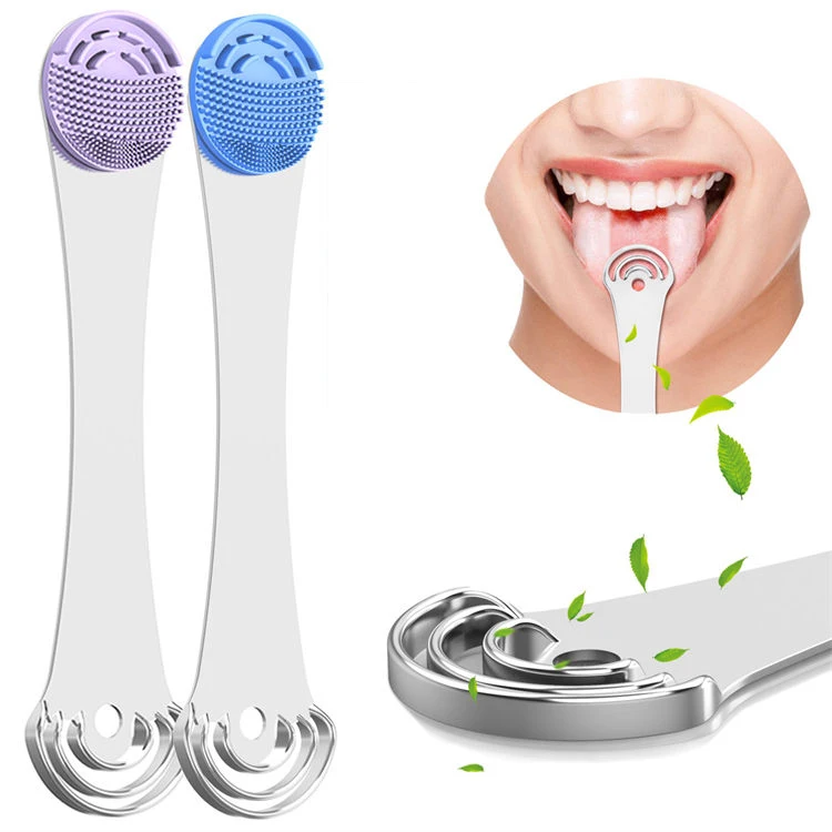Wholesale reusable Silicone Tongue Scraper Cleaner Rubber with 2 pcs Replaceable