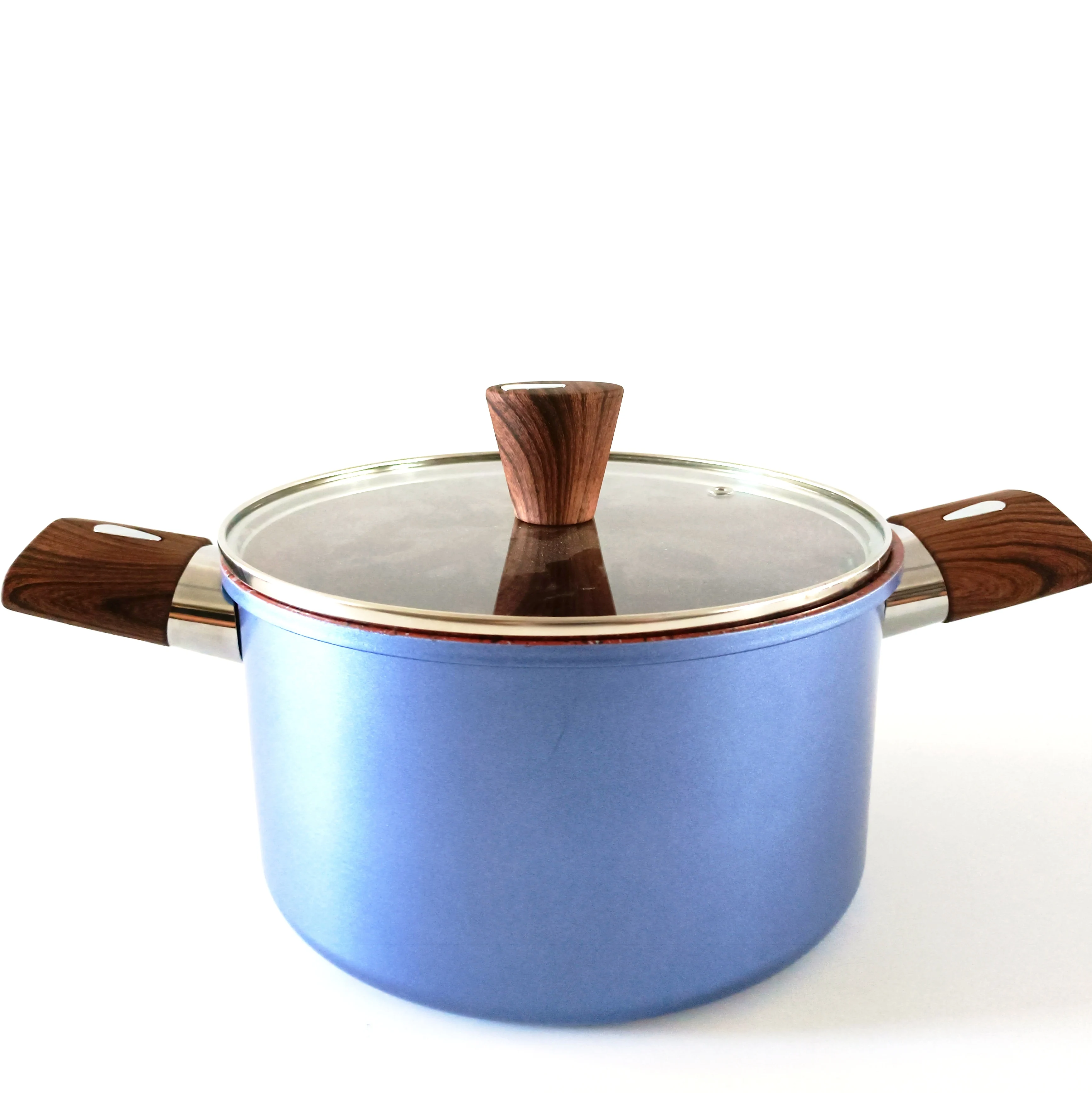 Glass Lid Non Stick Aluminum Soup Pot With Wooden Handle Customize Colorful Cooking Pot
