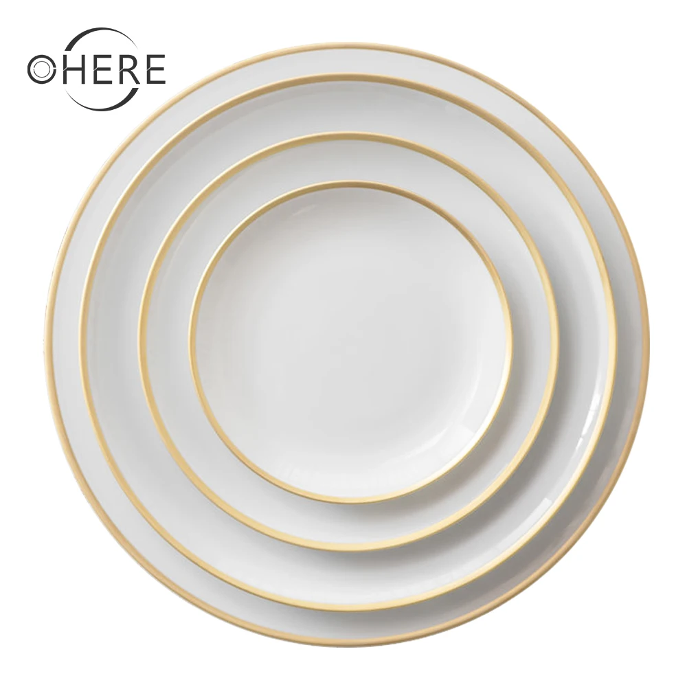 Посуда Ohere доставка для ресторана роскошные белые круглые тарелки с золотой отделкой