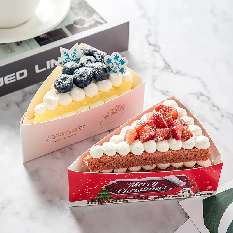 NOCI Custom Printed White Triangular Christmas Dessert Pastry Melaleuca Mousse Baking Cut Diced Packaging Triangle Cake Box
