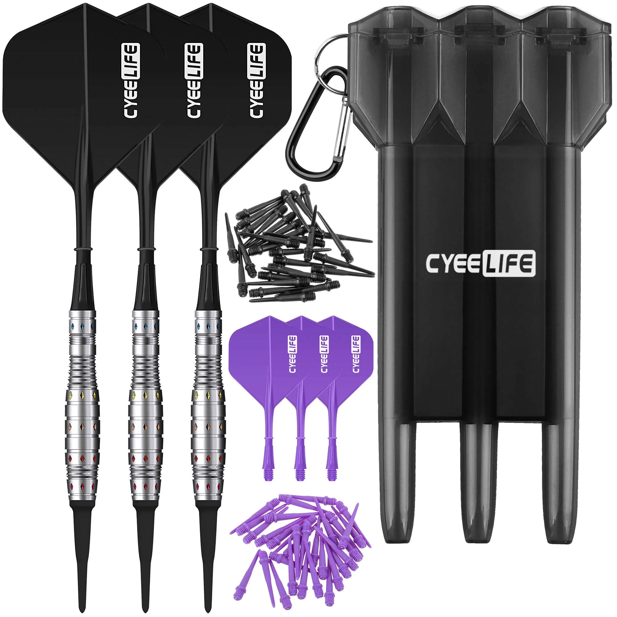 3 packs 16g Tungsten Barrel plus Integrated Shaft and Flight Soft Tip Darts with Professional Black Dart Case