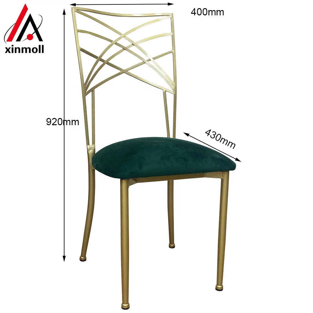Wedding event chairs Gold  Fanfare Chameleon chair with green Velvet cushions