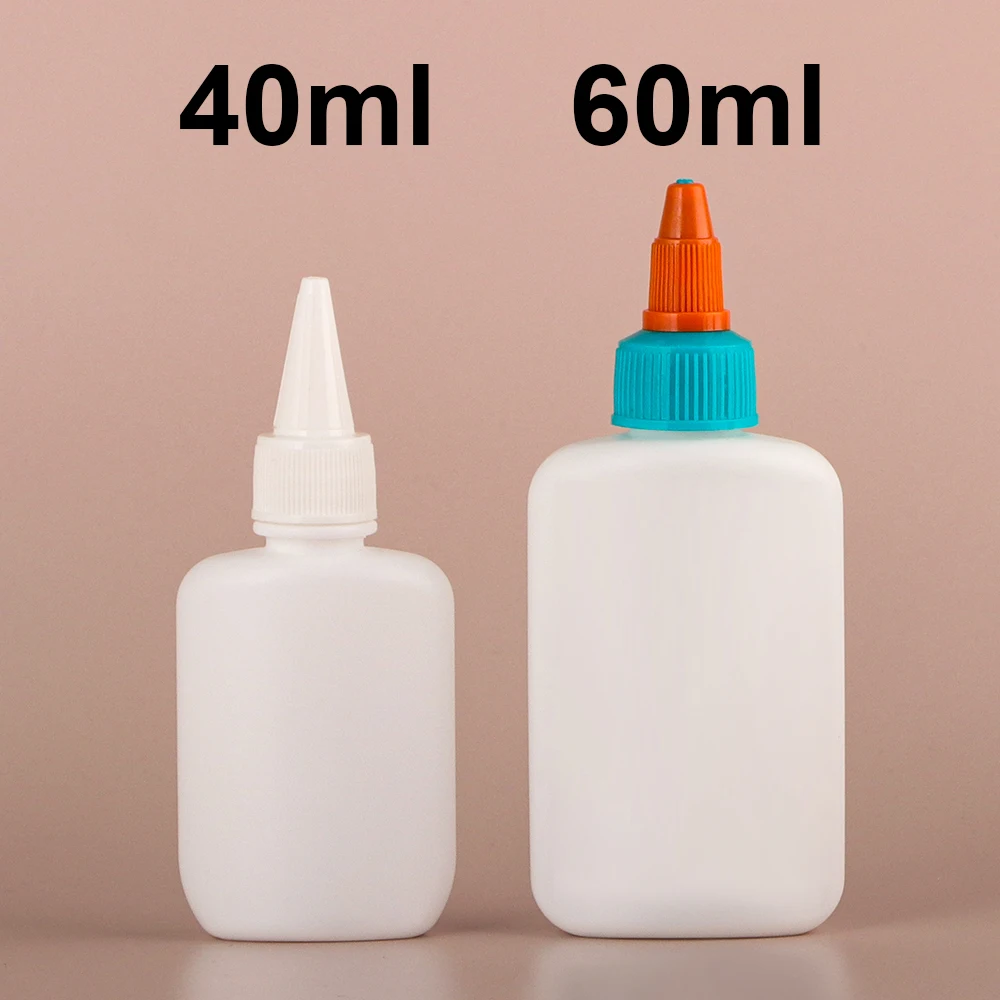 Wholesale Empty 40ml 60ml Liquid School Glue Botte Flat Empty Super Glue Bottles With Black Lid