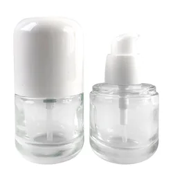 Wholesale 30ml White Black Cap Empty Pump Cosmetic Glass Capsule Clear Lotion Bottle