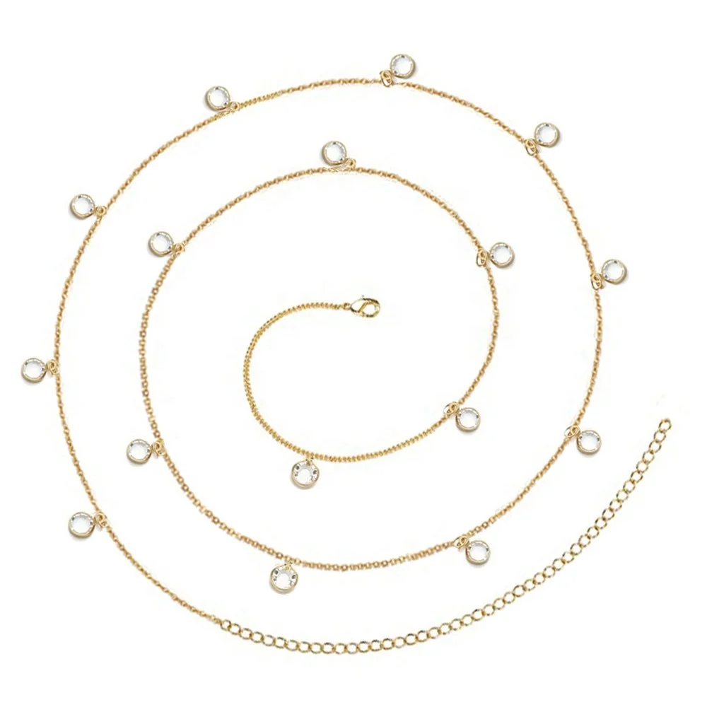 Fashion Rhinestone tarnish free waist jewelry 2022 stainless steel belly beads waist chain Crystal Pendant t Beach bikini belly